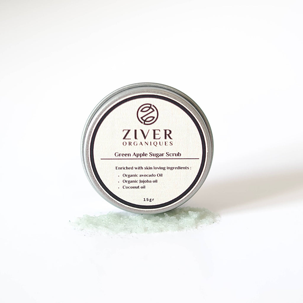Ziver Organiques Green Apple Sugar Scrub container on a white background