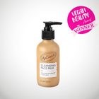 Award winning gentle oat cleansing milk in brown glass bottle. Cruelty free, vegan, upcycled ingredients.