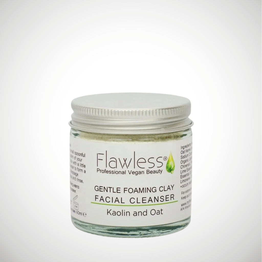 Foaming clay cleanser in a glass jar for oily and acne prone skin. Cruelty free vegan and plastic free.