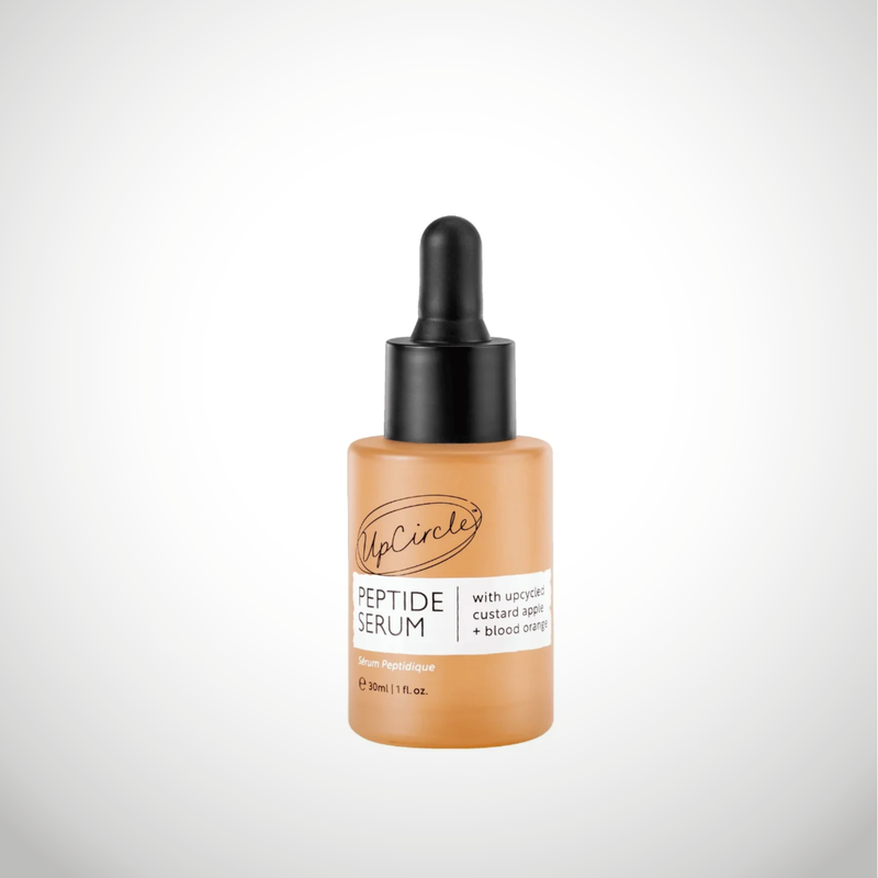 Peptide serum with custard apple and blood orange. Cruelty free vegan upcycled ingredients.